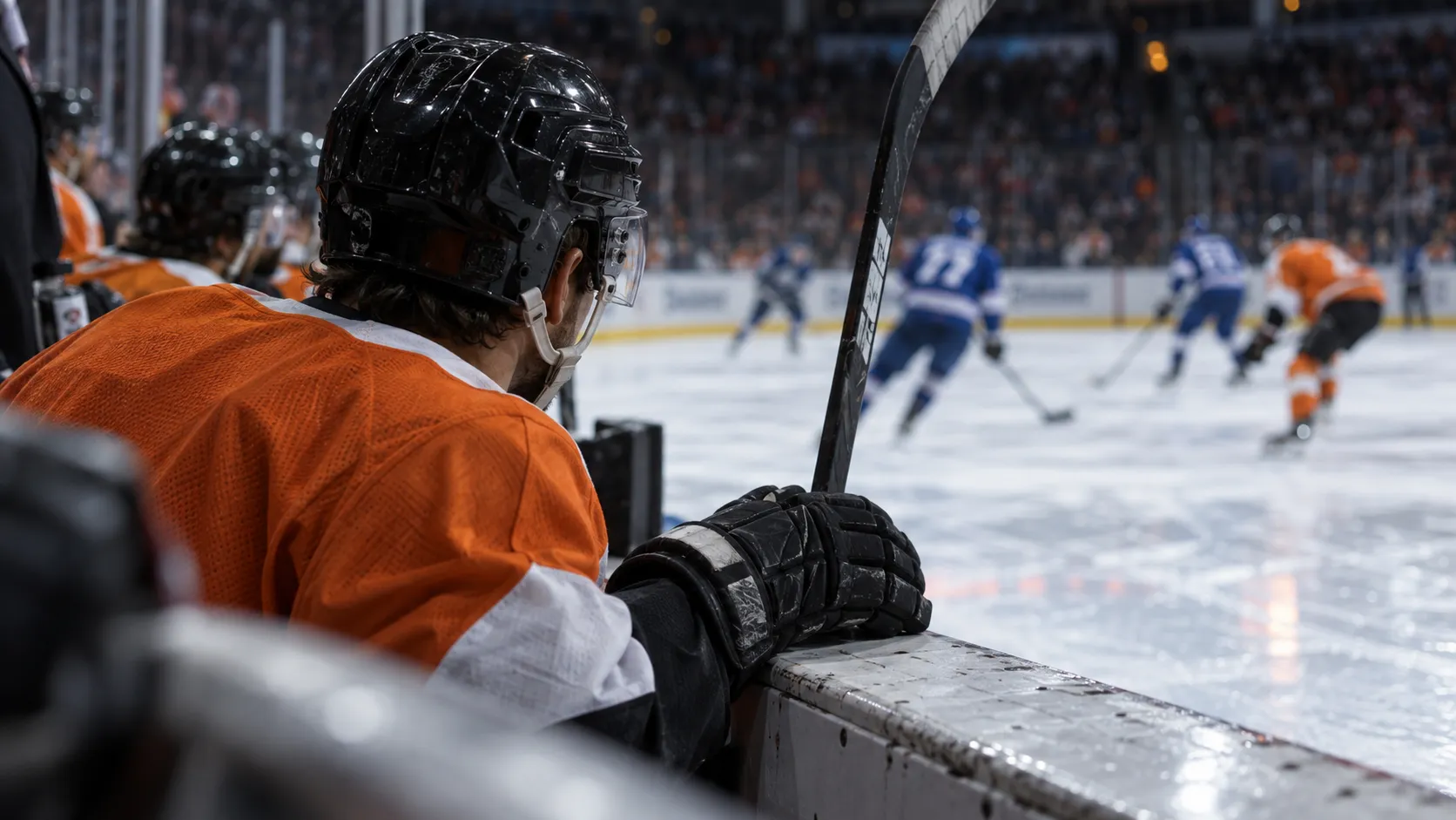 Flyers bench view towards the ice