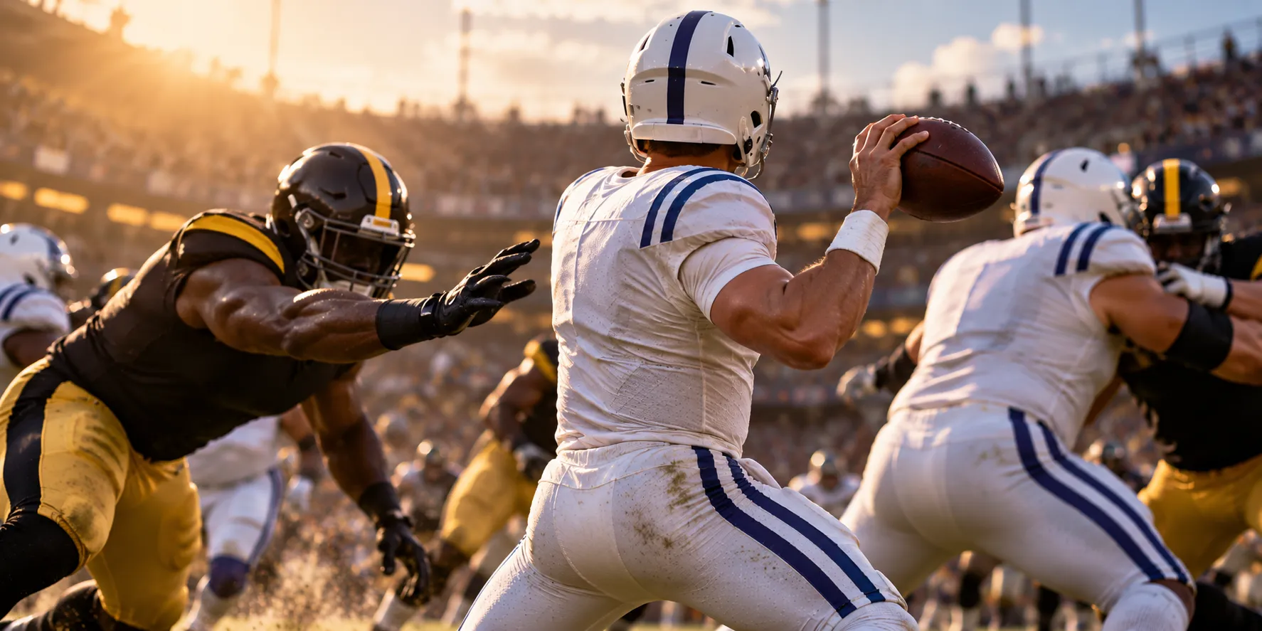 Quarterback Under Pressure at Golden Hour