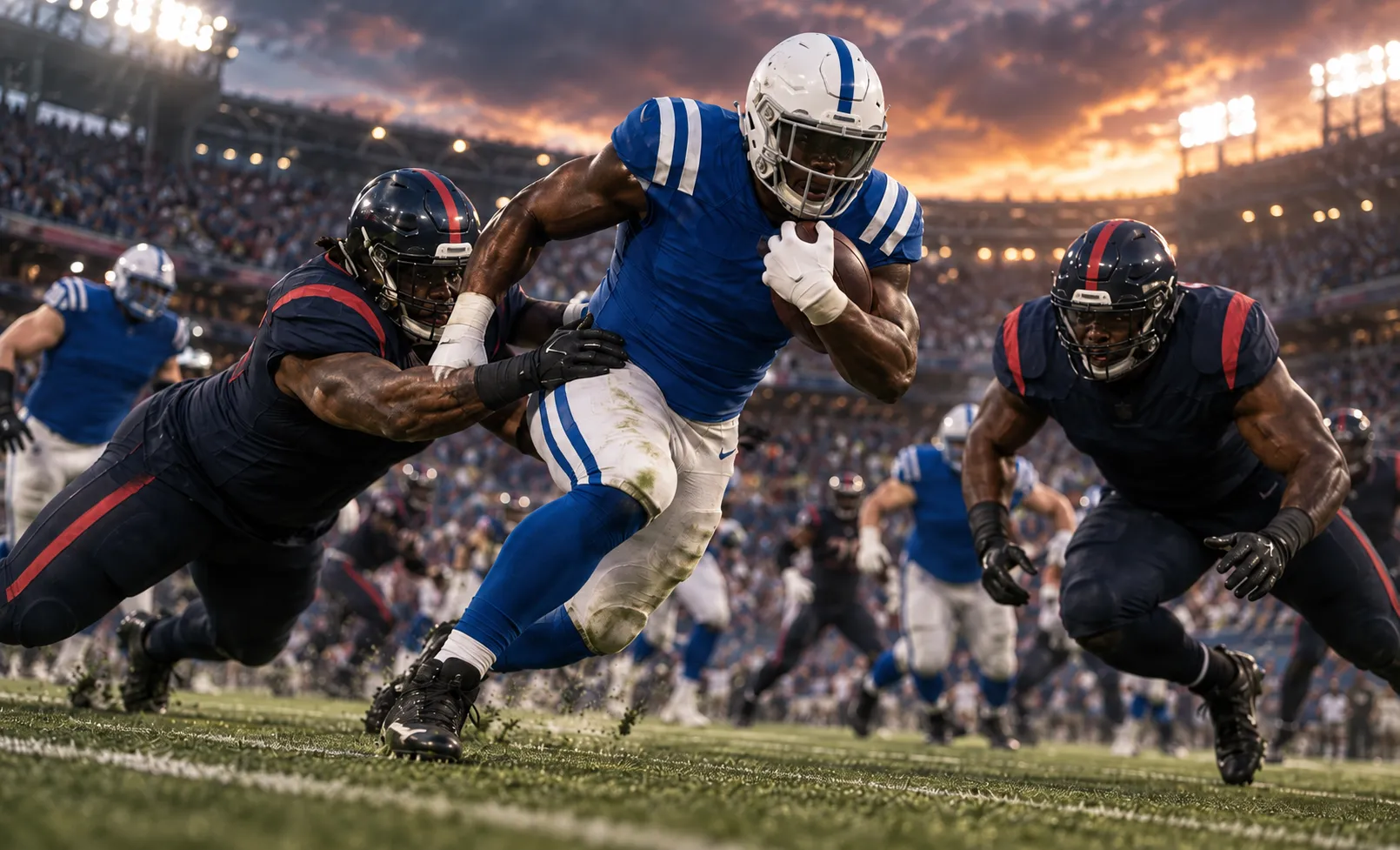 NFL linebacker running through defence to score