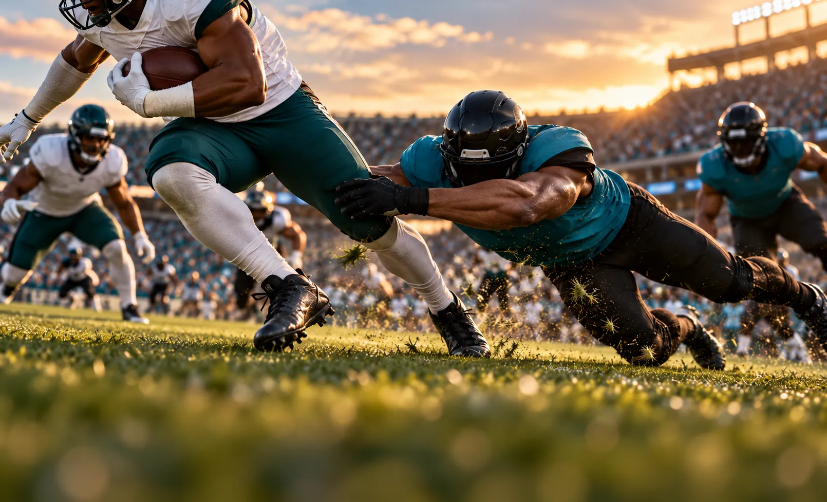 Sunset Football Tackle in the Turf